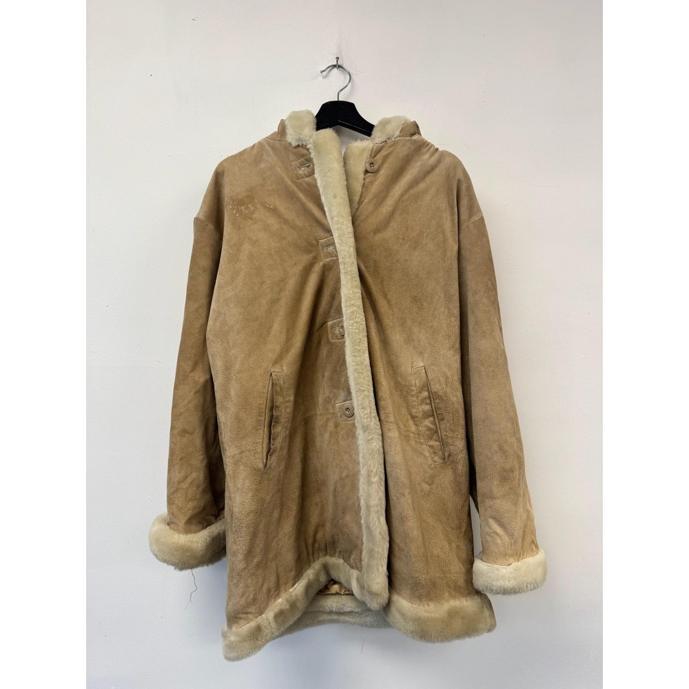 Wilsons Leather Penny Lane Coat Womens Medium Beige Suede Parka Faux Fur Trim